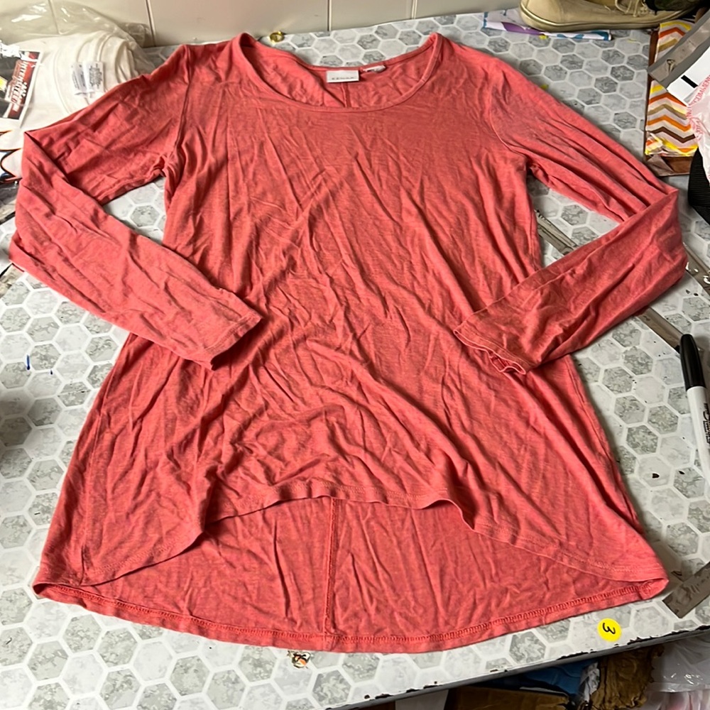 Kenar Medium Pink Long Sleeve High Low Tunic Top